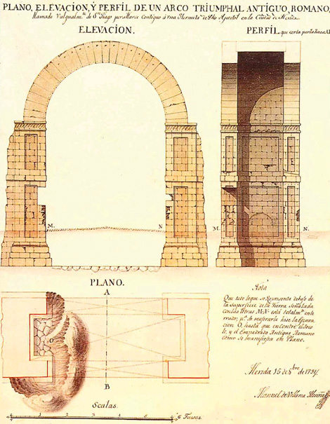 Arco de Trajano. Dibujo de Manuel Villena