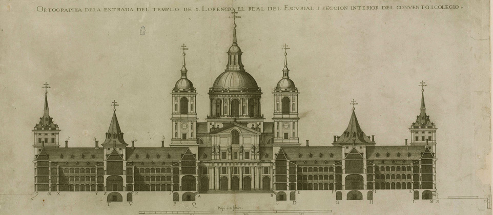 Monasterio de El Escorial, seccion transversal por el Patio de los Reyes
